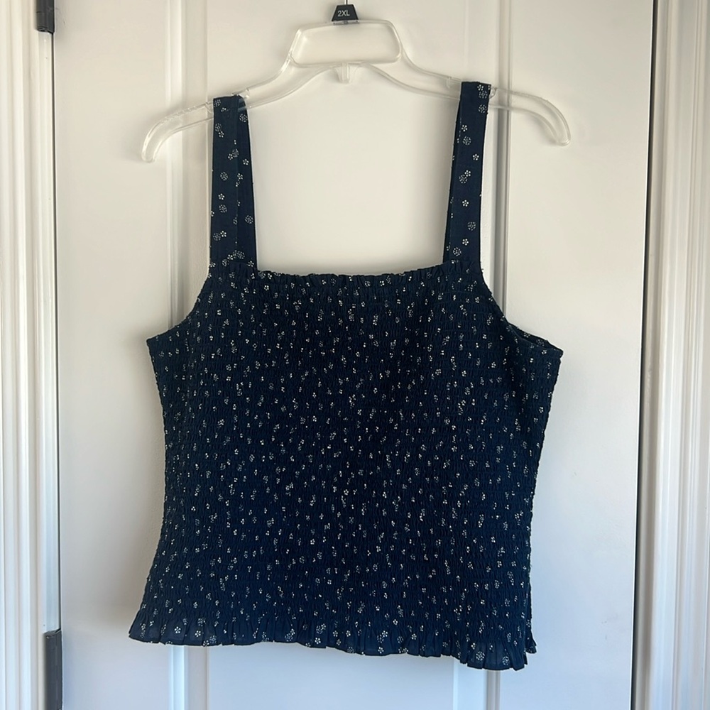 Madewell Navy Poplin Smocked Tank